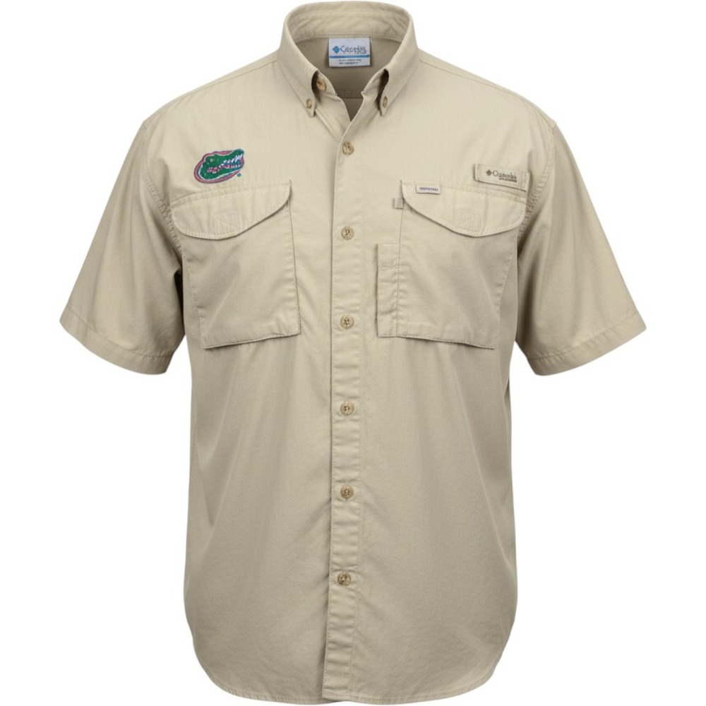 Columbia PFG Florida Gators Mens Khaki Short Sleeve Vented Fishing Shirt XLarge
